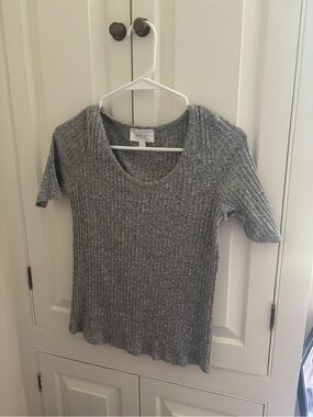 Korye Gray Ribbed Short Sleeve Scoop Neck Tee